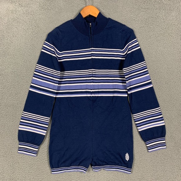 Free People Movement It's Cold Outside Playsuit Women's Medium Navy Striped Knit - Picture 2 of 9